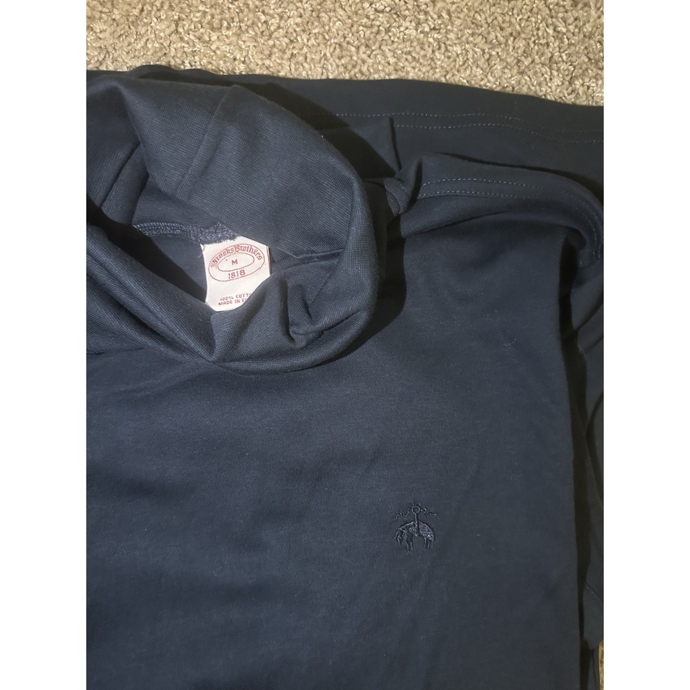 Brooks Brothers Men's M Blue Solid Cotton Knit Turtleneck Pullover Sweater Logo